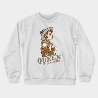 Queen Of Diamonds: Retro Tattoo Cowgirl With A Diamondback Rattlesnake Crewneck Sweatshirt